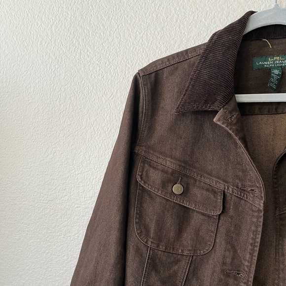 Lauren Ralph Jeans Co Brown Corduroy Collar Denim Jean Jacket Womens Size L - Picture 7 of 16